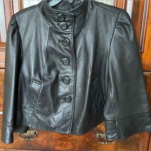 INC Concepts International Black Leather Cropped Jacket  Sz MP